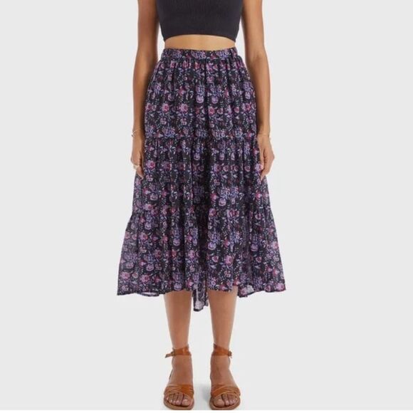 Xirena Iris Skirt Cotton Silk Lightweight Purple Floral Pockets Size Medium - Picture 1 of 10